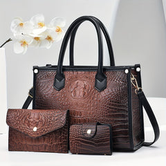 3pcs Crocodile Pattern Faux Leather Handbag Set