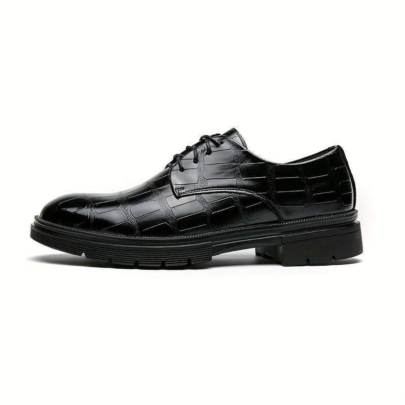 Embossed Pattern Derby Shoes Lace up Front Men's Dress Shoes