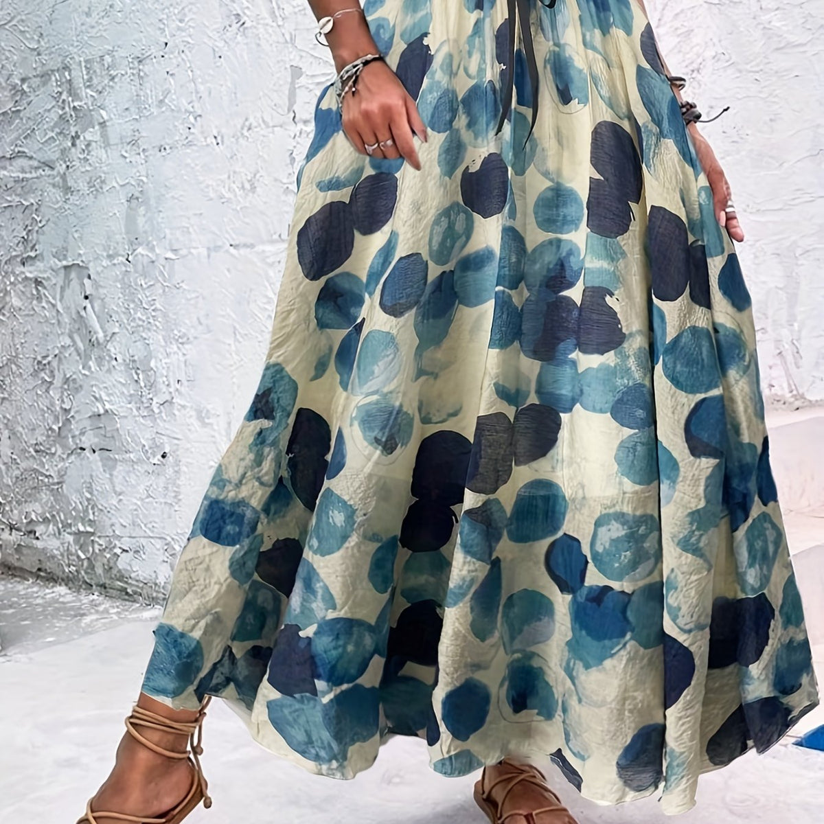 Vintage High Waist Polka Dot Pleated Maxi Skirt