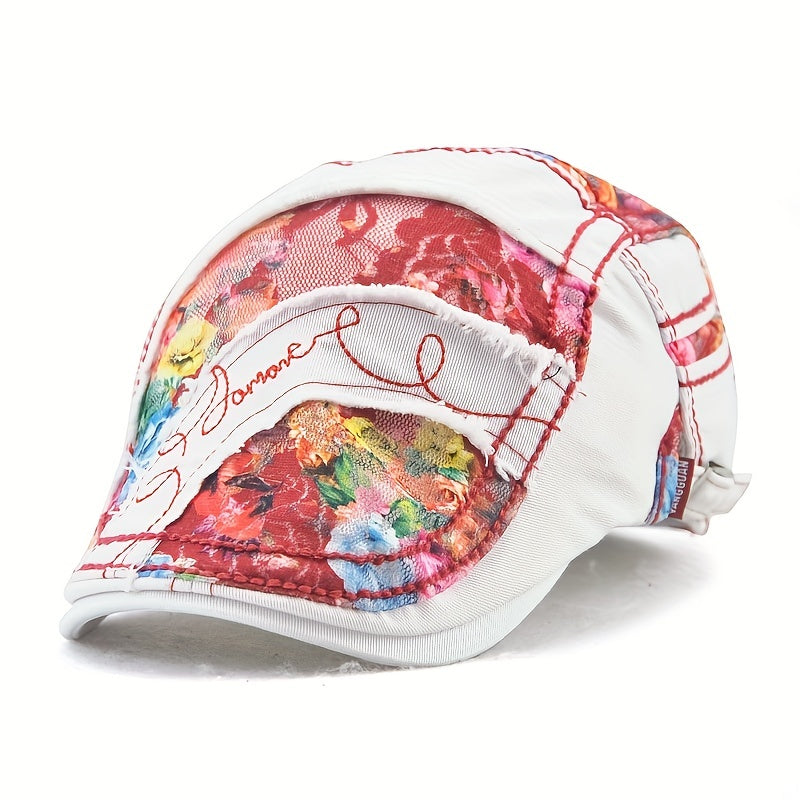 Vintage Lace Beret Floral Patch Embroidery Flat Hat Adjustable