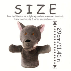 Gray Wolf Hand Puppet with Movable Mouth - Soft Polyester