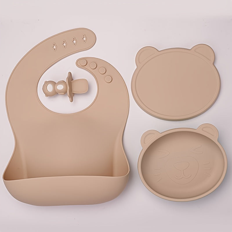 Baby Silicone Bib Spoon Suction Bowl Self feeding Set