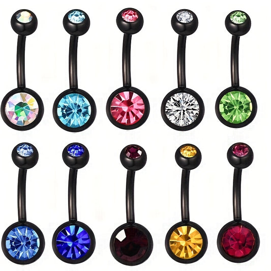 14GA Titanium Steel Double CZ Barbell Belly Button Ring