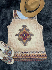Geo Print Crew Neck Tank Top Women's Sleeveless Summer Top