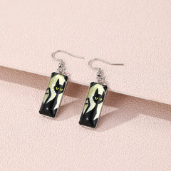 Cat Pattern Rectangle Drop Hook Earrings Jewelry Kitten Animal Party