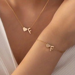 26 Letters Pendant Necklace & Chain Bracelet Set for Women & Girls