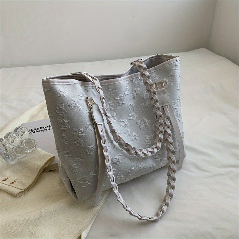 Ruched Flower Tote Bag Colorblock Shoulder Bag