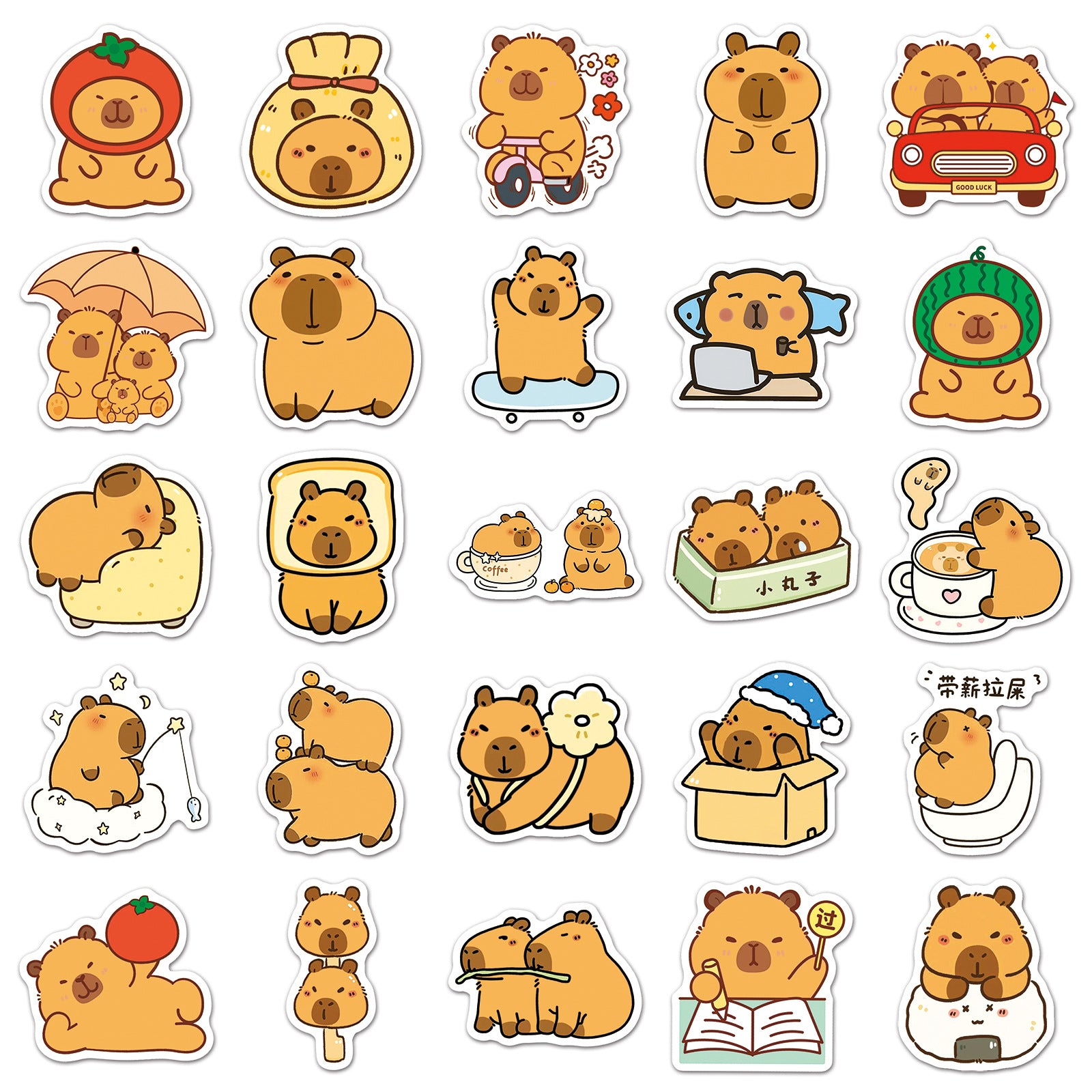 100pcs Capybara Vinyl Stickers for DIY Water Bottles Laptops, Brown, Waterproof