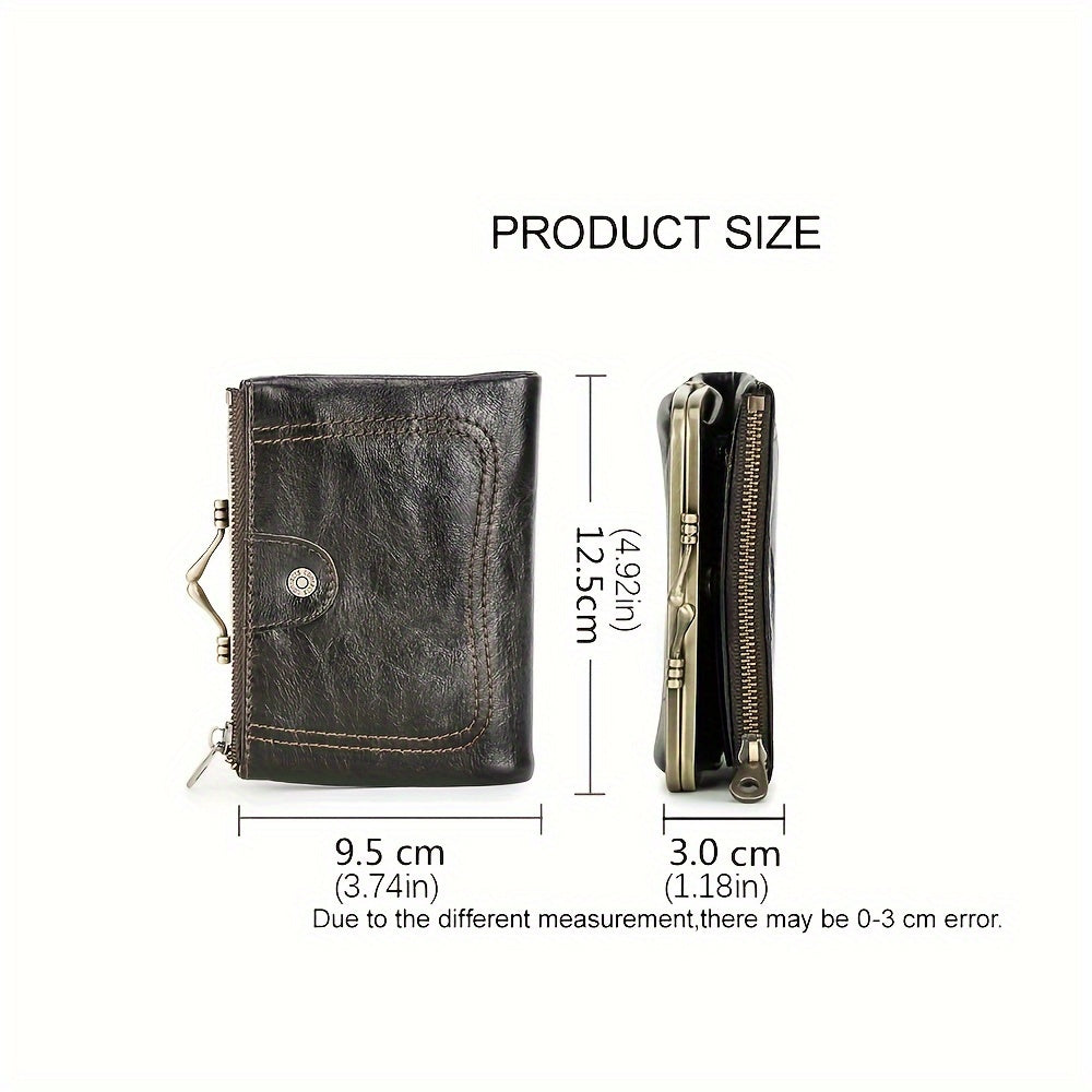 Vintage Leather RFID Blocking Wallet with Zipper Closure