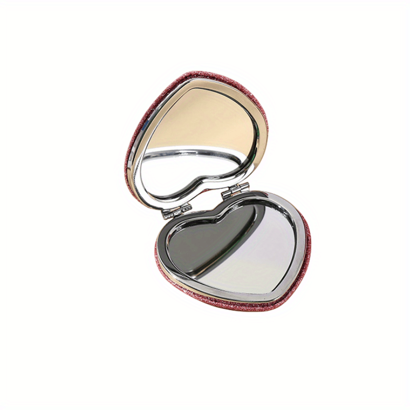 Glitter Pink Heart Shaped Mirror for Girls and Women - Makeup and Travel