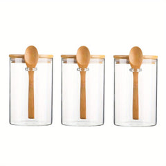 3 Pack 18oz Round Glass Jar High Borosilicate Glass Sealed Jar With Spoon