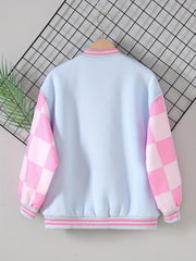 Girls' Cartoon Graphic Varsity Jackets Snap Button Down Long Sleeve
