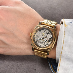 KUERST Youth Steel Strap Hollow Automatic Mechanical Watch