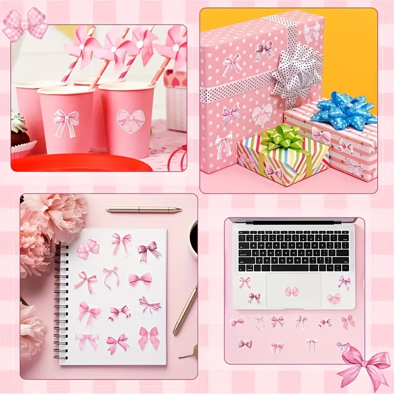 500 Pink Heart Shaped Bow Embroidery Stickers for DIY Decor