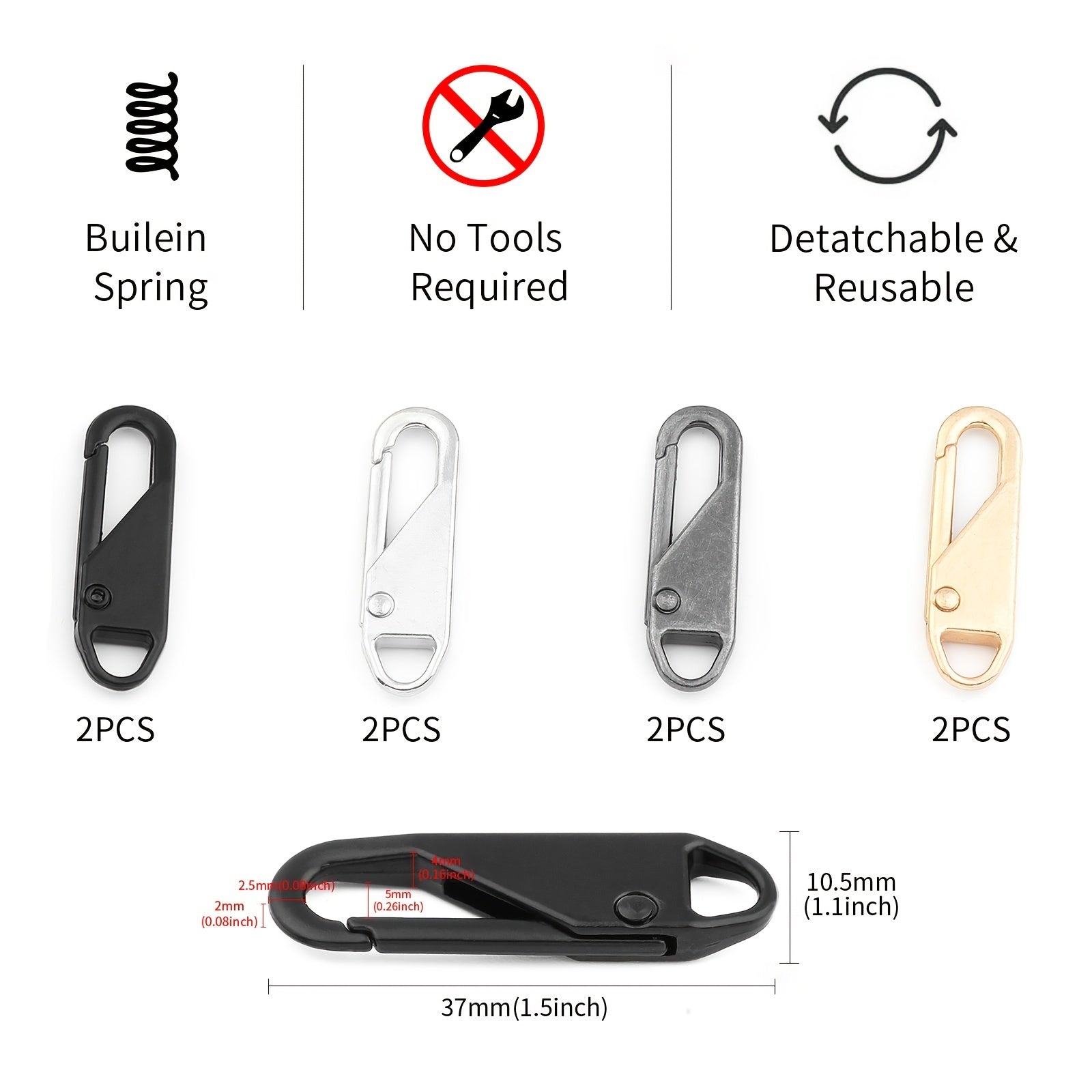 10 Sets Zipper Pull Replacement 4 Style Zipper Pull Tabs For Luggage