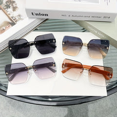 Men Women Rimless Sunglasses UV400 Sun Shades Gradient Lens with Glasses Case