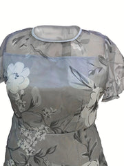 Floral Print Mesh Short Sleeve Maxi Dress