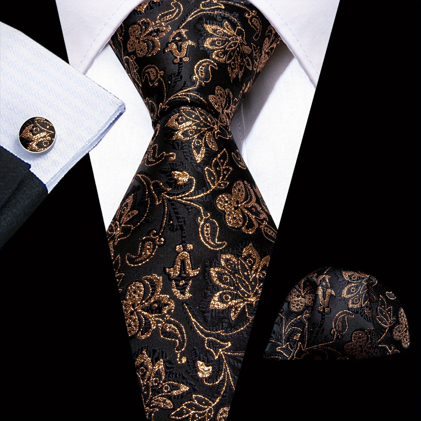 Barry Wang Men's Tie Floral Jacquard Set