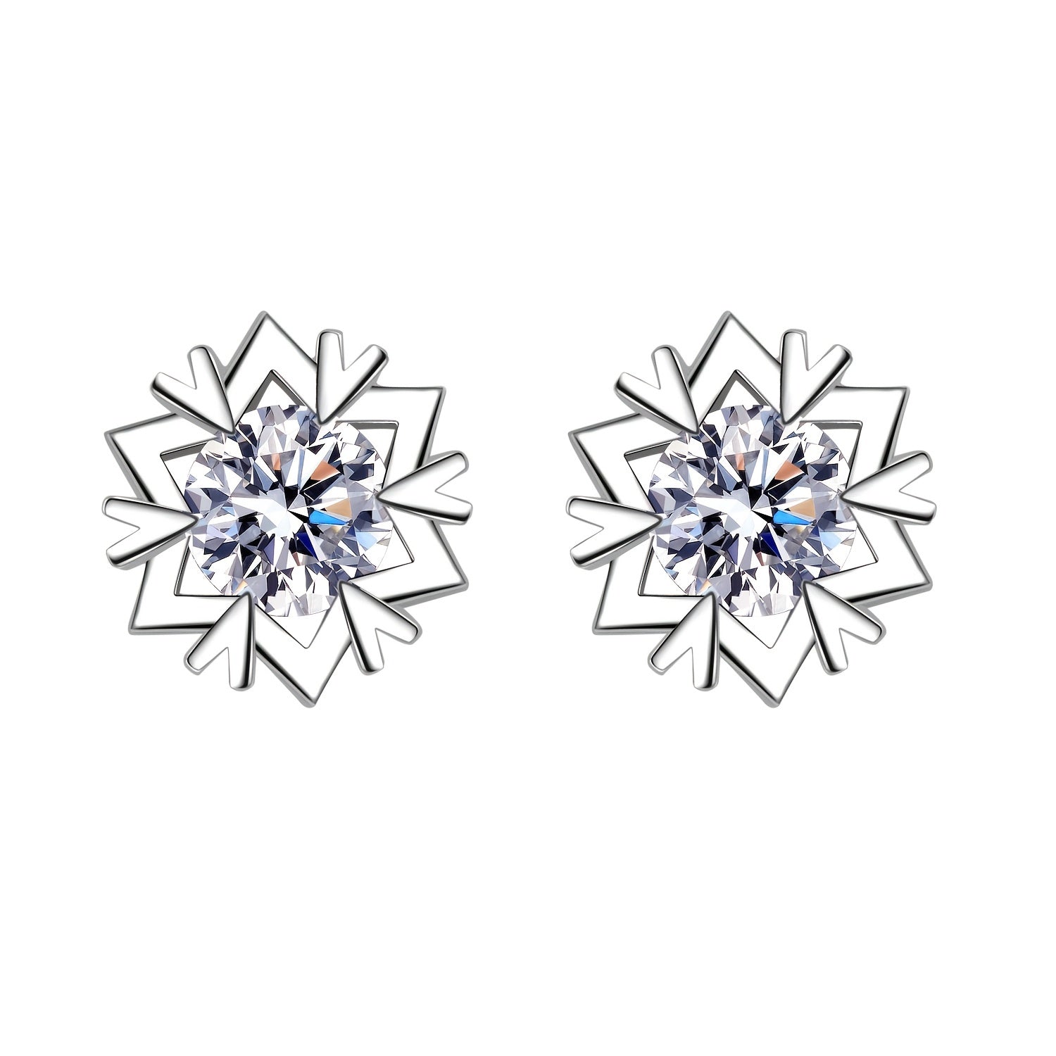 Snowflake Zircon Stud Earrings 18K Plated Wedding Party Jewelry Gift