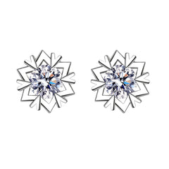 Snowflake Zircon Stud Earrings 18K Plated Wedding Party Jewelry Gift