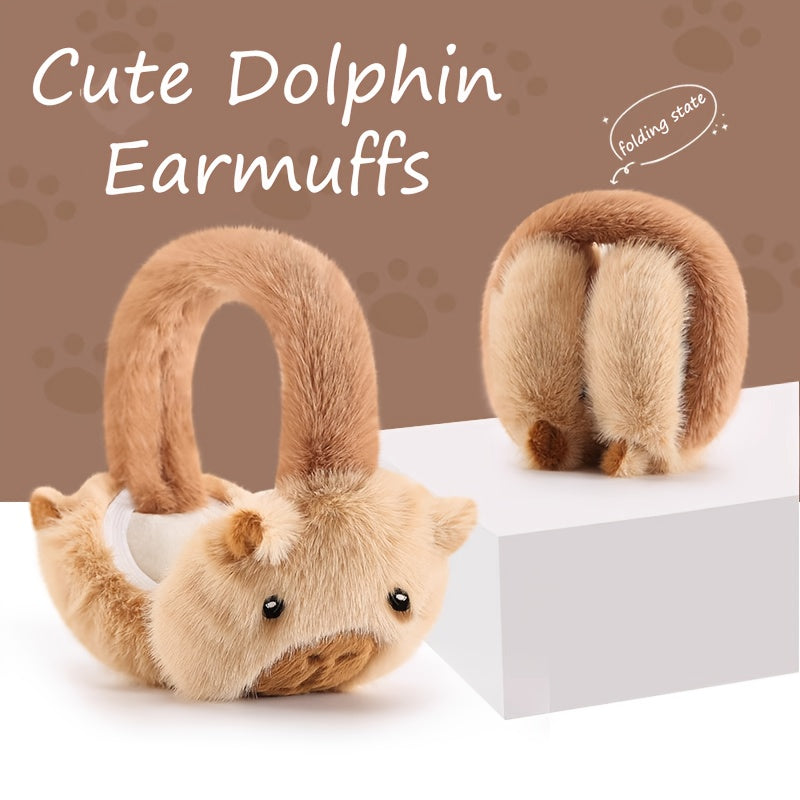 Dolphin Earmuffs Cozy Fleece Lined Winter Ear Warmers Brown & Stripes