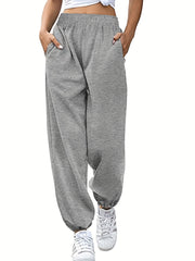  Sporty Pants Women's Plus Solid Elastic High Rise Jogger Trousers