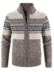 Geometric Pattern Stand Collar Cardigan Men's Zip Up Jacket