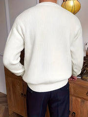Men's Casual Solid Knitted Sweater Round Neck Pullover For Fall Winter