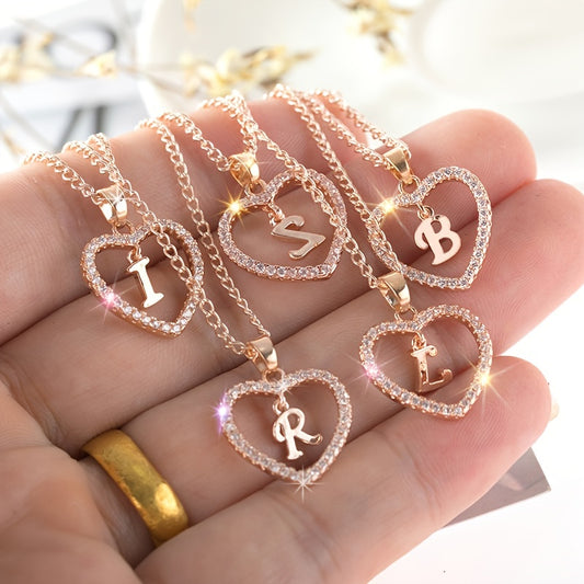 Heart Pendant Name Initial Necklace Zircon Heart Necklace Jewelry