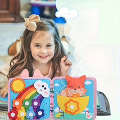 Colorful Bunny Sensory Busy Book with 3D Pop Up Pages Soft Touch Felt Fabric