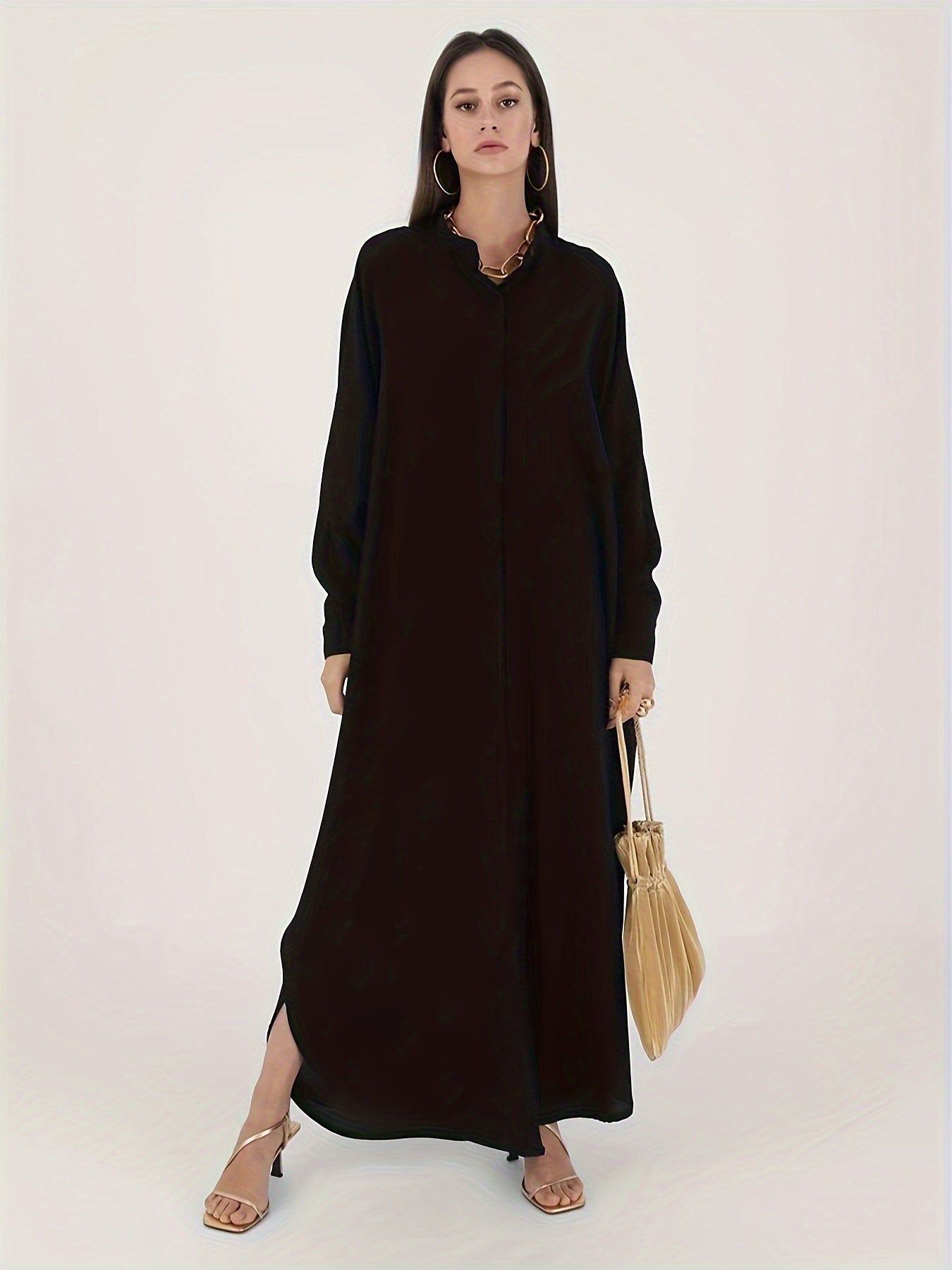  Ethnic Style Abaya Dress Women's Plus Solid Batwing Sleeve