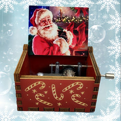 Christmas Music Box Hand Crank Laser Engraved Wood Red Funny Gift