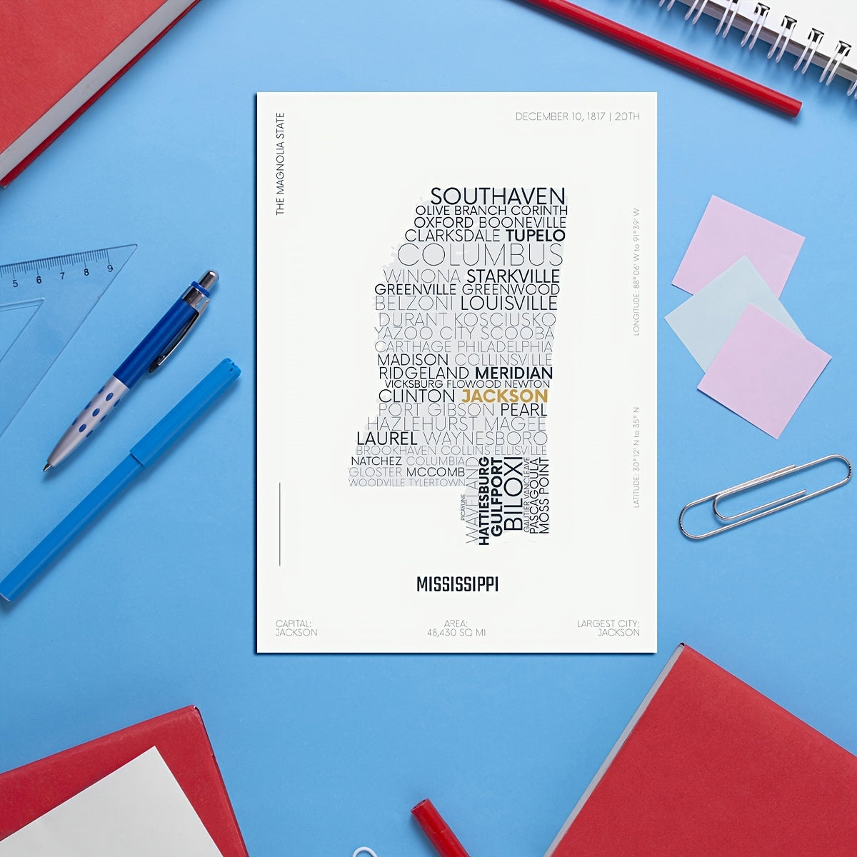 Mississippi State Letter Maps Stickers Modern Typography Art Series