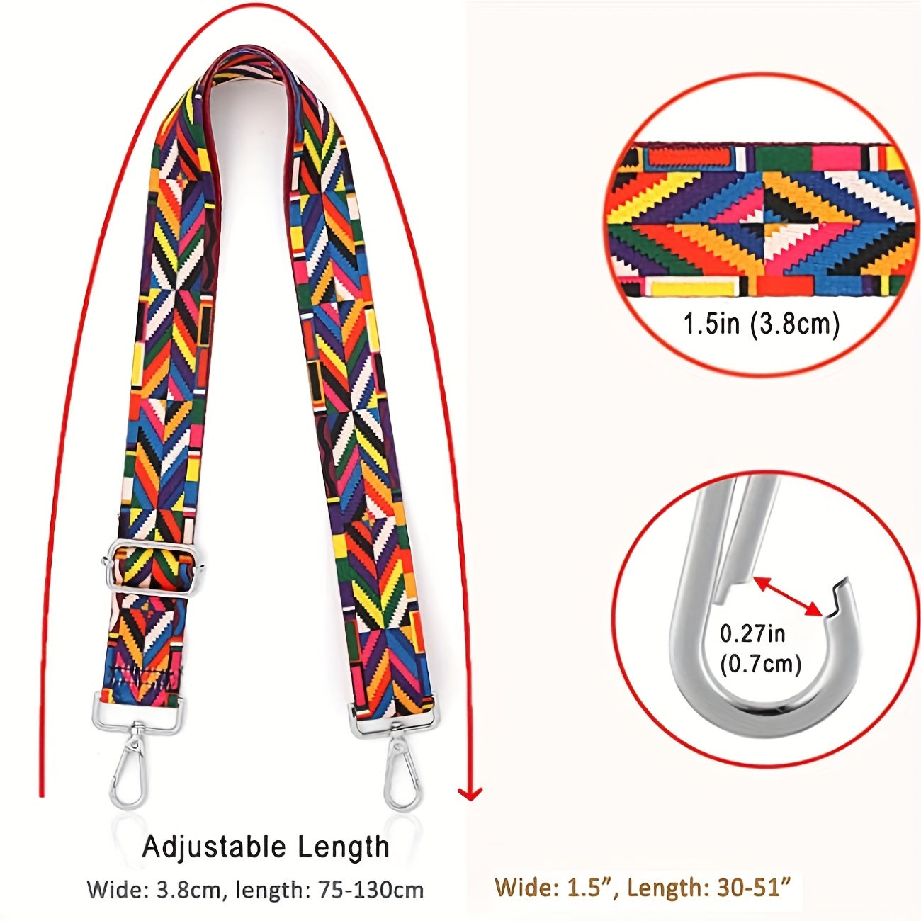 Wide Shoulder Strap Replacement with Silvery Buckle