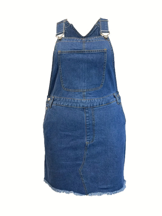  Preppy Denim Dress Women's Plus Solid Raw Trim