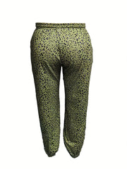 Women's Plus Leopard Print Elastic Drawstring Carrot Pants