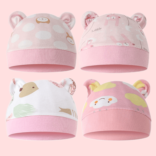 4 Pack Cartoon Ear Hats for Babies & Kids Soft & Breathable Comfort