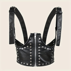 Punk Rivet Zipper Body Harness Corset Belt PU Leather Underbust Waistband