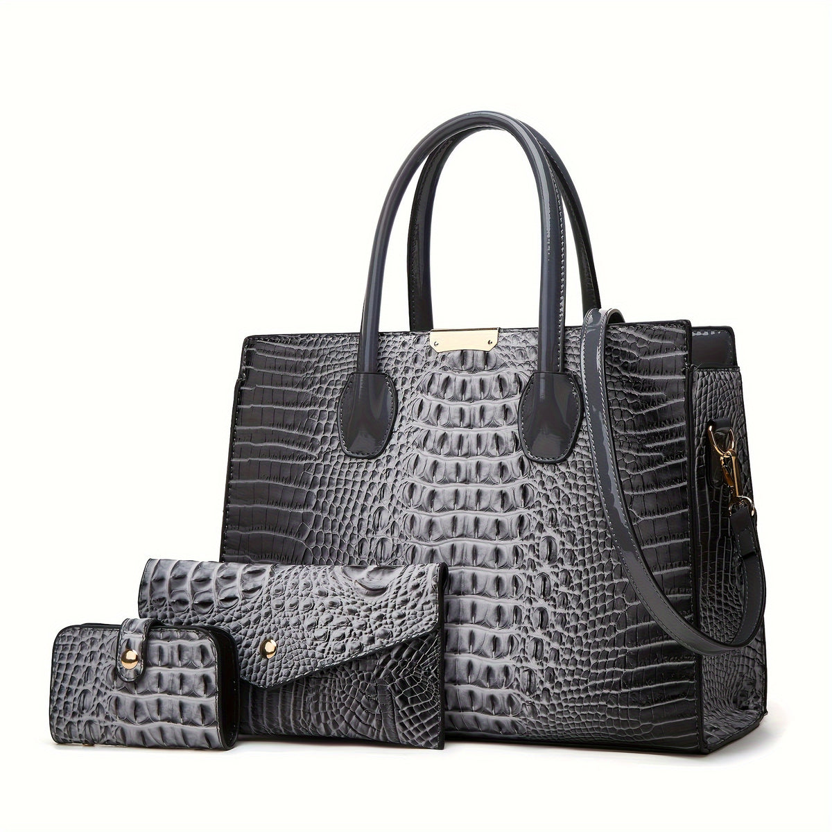 3 Piece Crocodile Pattern Tote Bag Set for Women