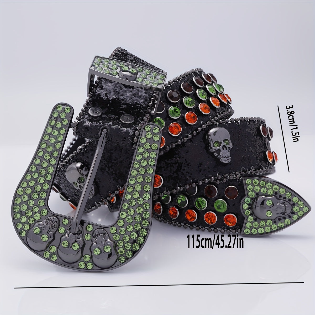 Skull Head Leather Belt with Diamond - Men's Fashionable Buckle Belt