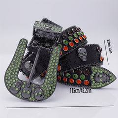 Skull Head Leather Belt with Diamond - Men's Fashionable Buckle Belt