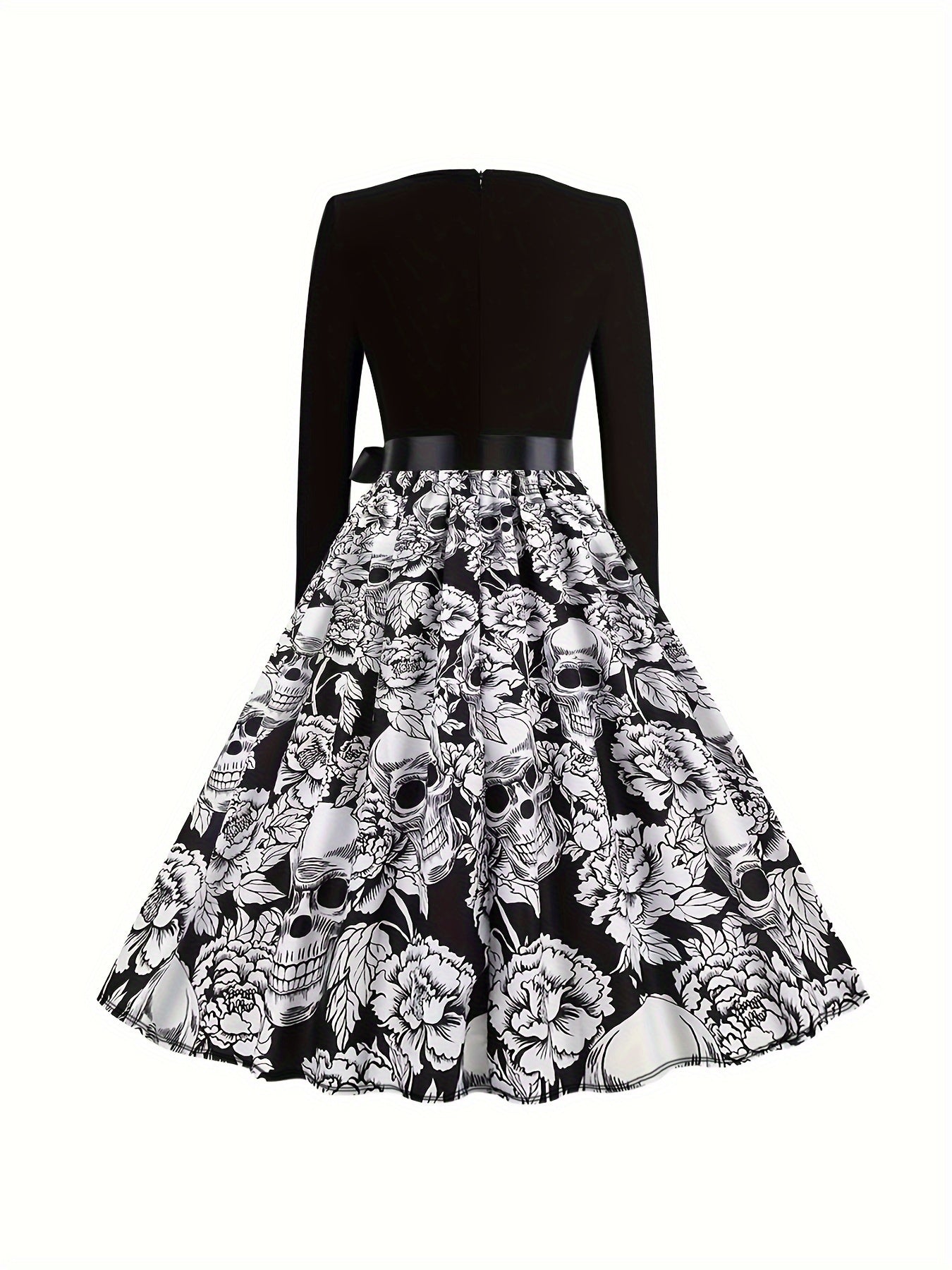 Colorblock Skull & Floral Print Plus Size Goth Dress