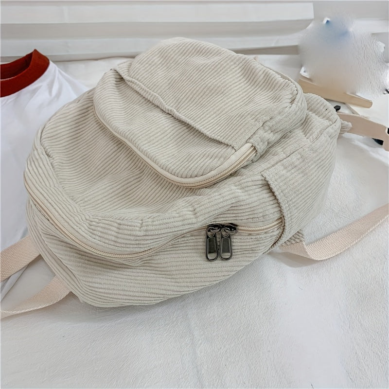 Corduroy Backpack Preppy Schoolbag Casual Travel Daypack Women
