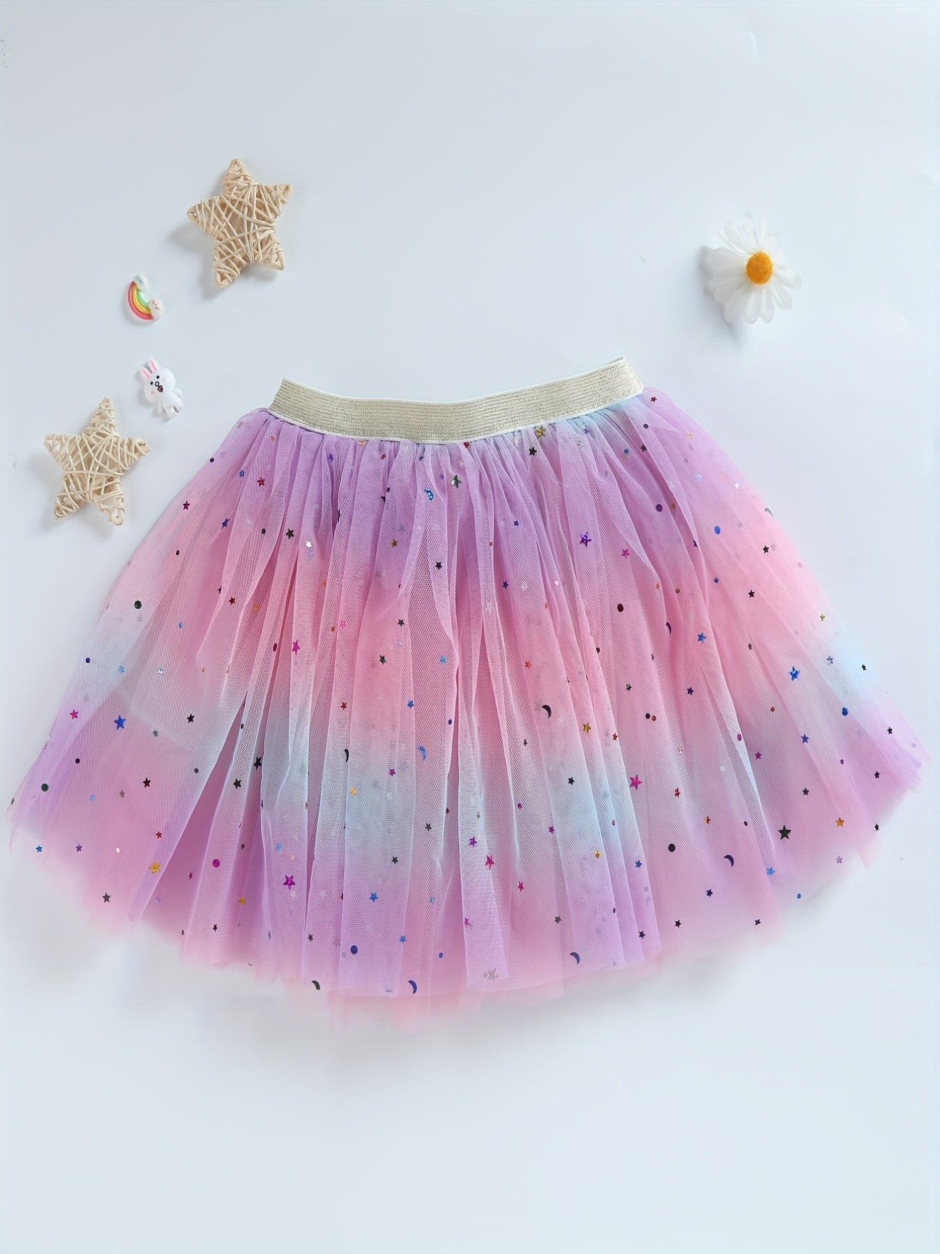 Girls Princess Sequins Star Rainbow Tulle Tutu Skirt for Party Ballet