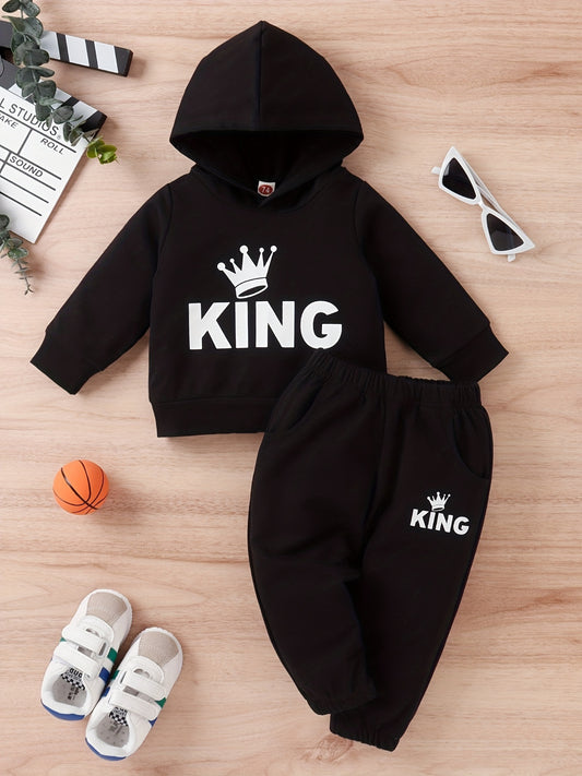 Infant Boy's KING Print Hoodie & Pants Set Spring Autumn Outfit