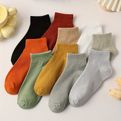 10 Pairs Solid Crew Sports Socks Women's Stockings & Hosiery