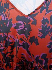 Floral Print Lantern Sleeve V Neck Dress With Pockets