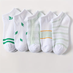 5 Pairs Striped & Leaf Print Low Cut Ankle Socks Women's Stockings