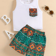 Ethnic Geo Print Shorts & Top Set For Baby Boys