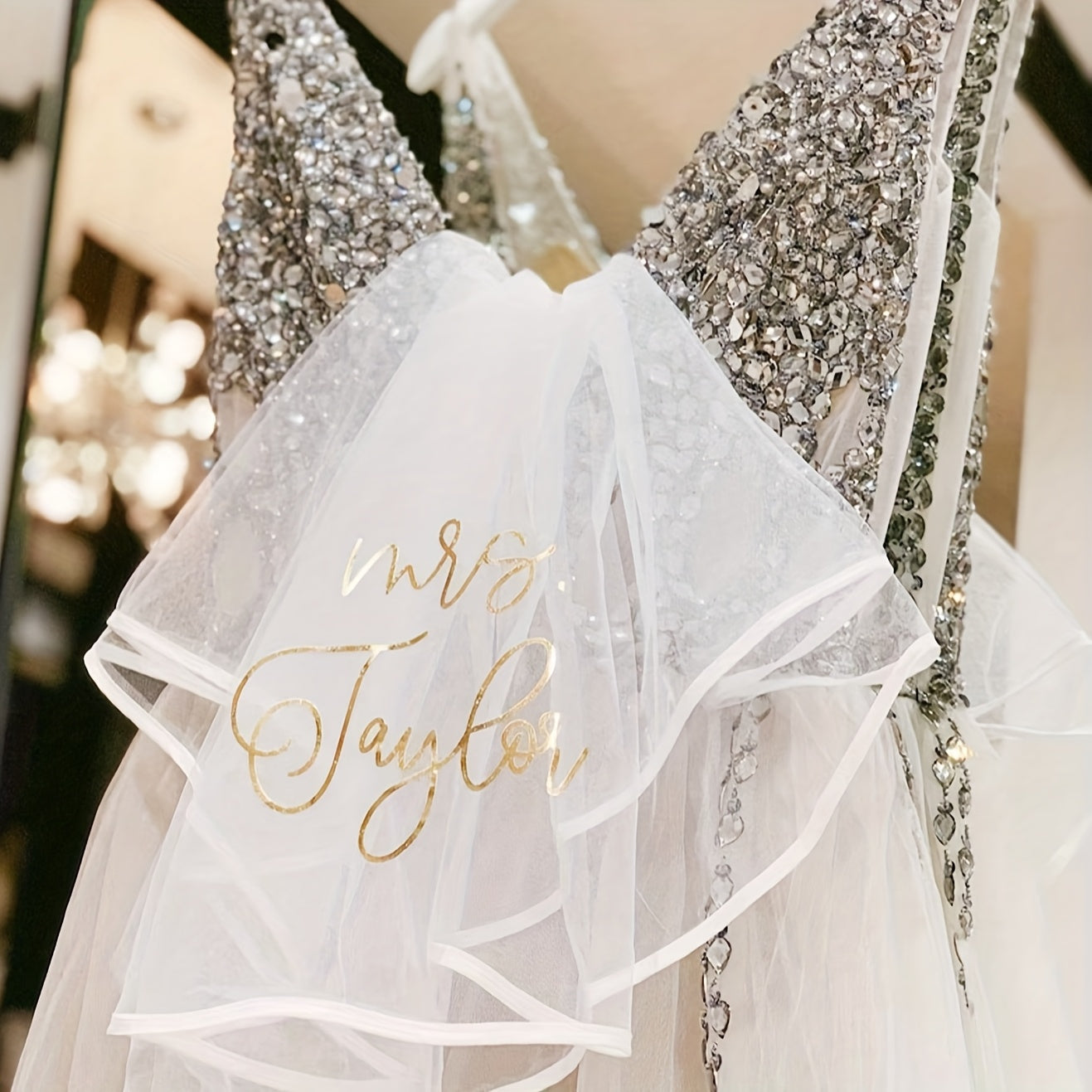 Custom Name Bridal Veil Romantic Princess Style Wedding Shower Veil